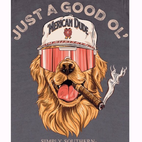 Simply Southern Just a Good Ol’ ‘Merican Dude Dog with Cigar Short T-Shirt NEW - Picture 4 of 7